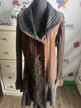 Brown Mixed-Texture Women's Sweater Cardigan